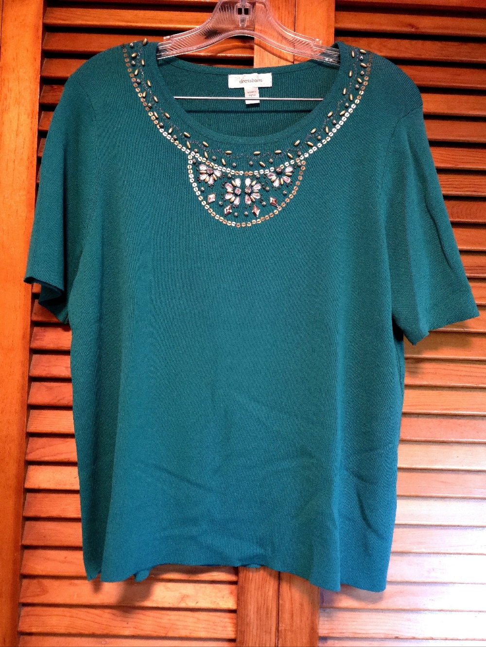 Dressbarn Teal Beaded Sweater Women's Size 14/16